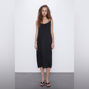 Black midi Zara slip dress size large
